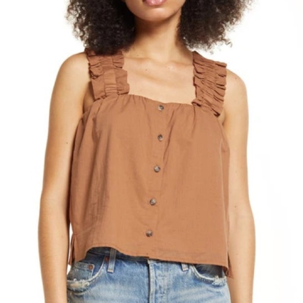 Treasure & Bond Ruffle Strap Cotton Tank Top